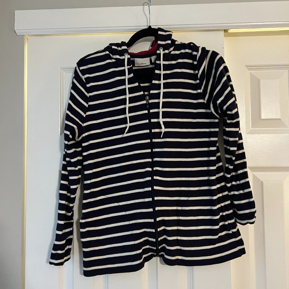 LL Bean French Sailor Navy Striped Zip Hoodie